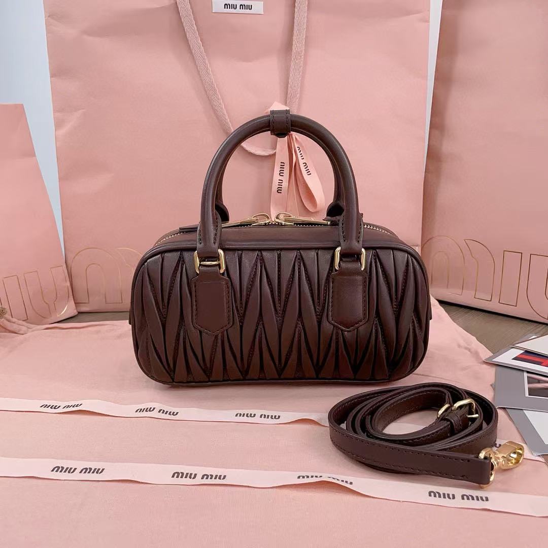Miumiu Arcadie MatelassÃ£ Bag 22 In Mischka Brown Lambskin