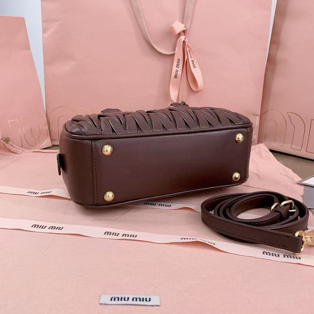 Miumiu Arcadie MatelassÃ£ Bag 22 In Mischka Brown Lambskin