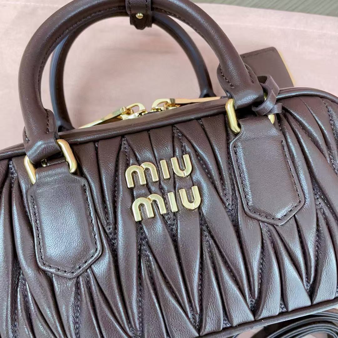 Miumiu Arcadie MatelassÃ£ Bag 22 In Mischka Brown Lambskin