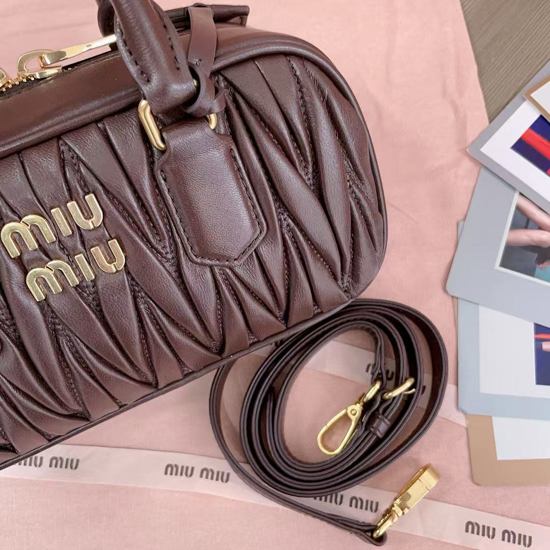 Miumiu Arcadie MatelassÃ£ Bag 22 In Mischka Brown Lambskin
