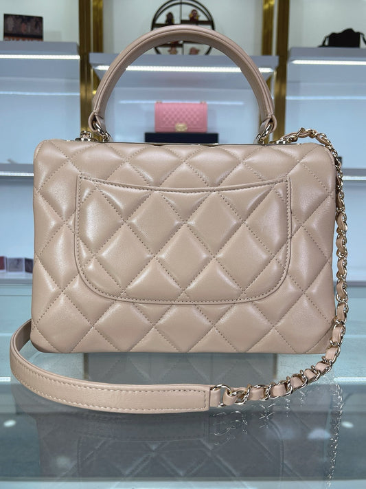 CC TRENDY 25CM BEIGE LAMBSKIN LIGHT GOLD HARDWARE