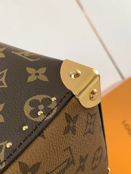 LV Speedy Trunk Bag 27cm Black Brown Cowhide Canvas