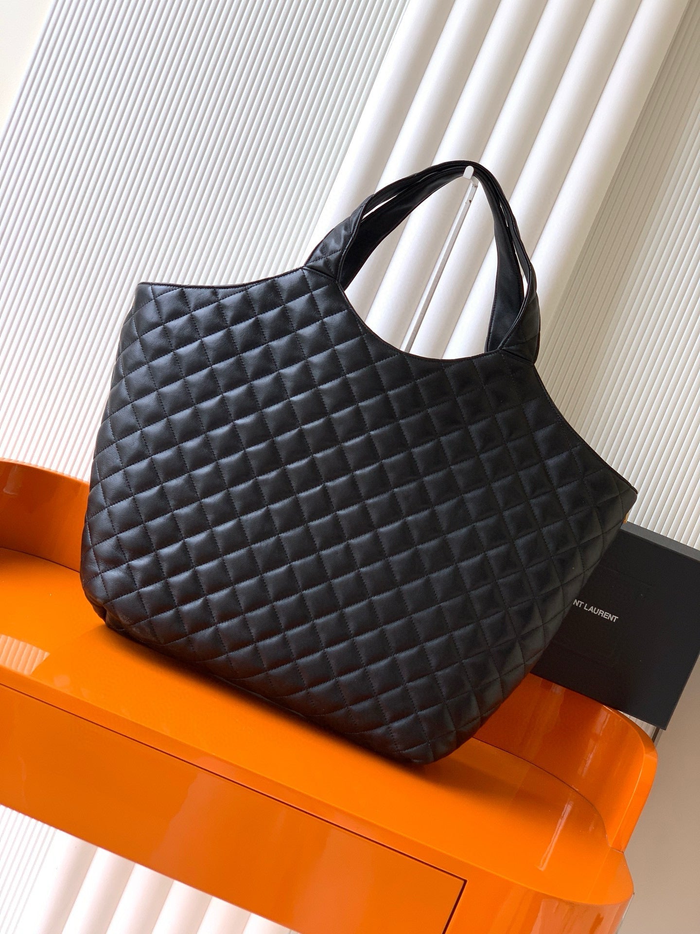 YSL ICARE GOLDEN DRAGON TOTE BAG LARGE BLACK SHEEPSKIN