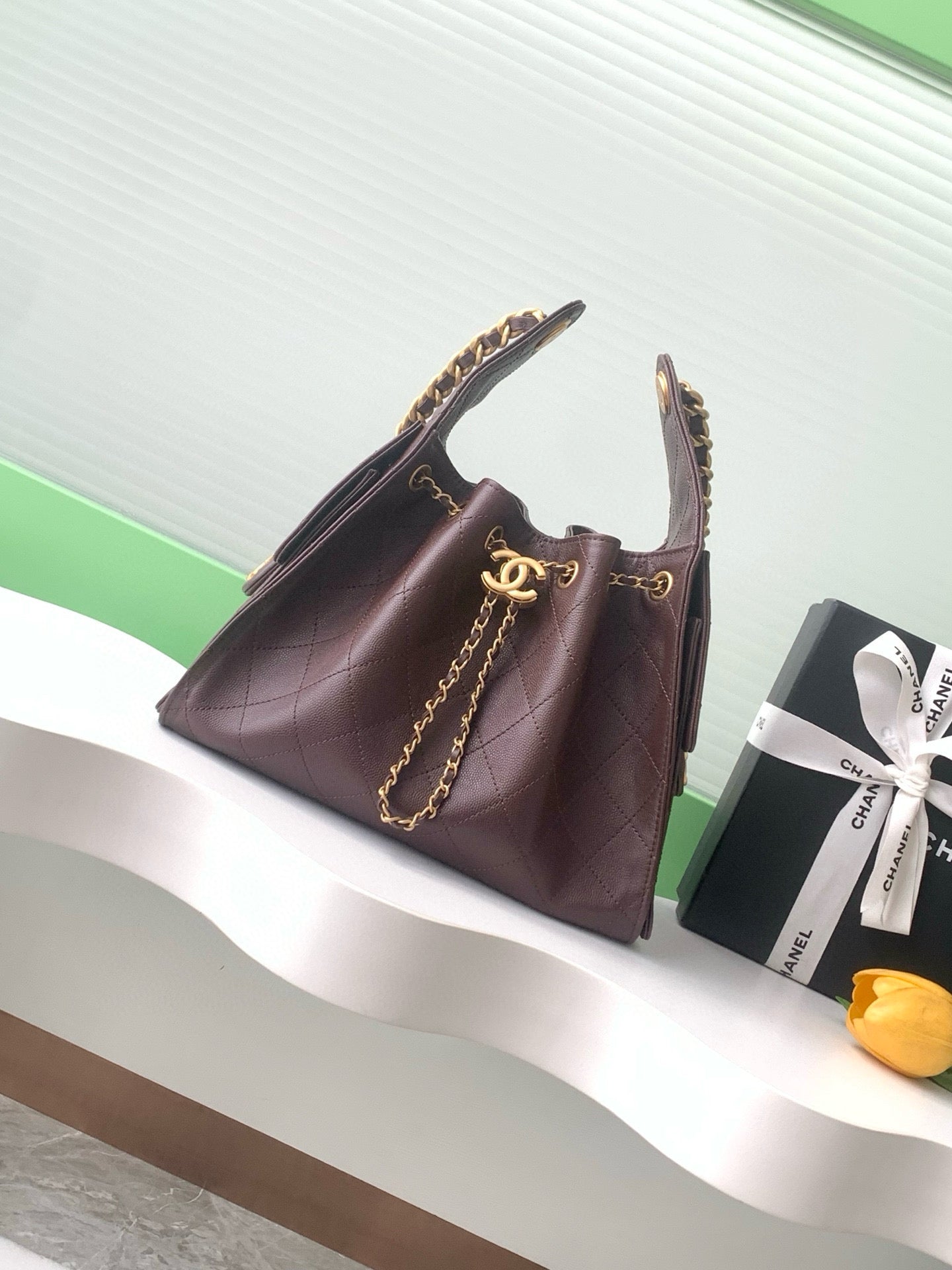 CC 25C Hobo Bag Chocolate Brown Grained Calfskin