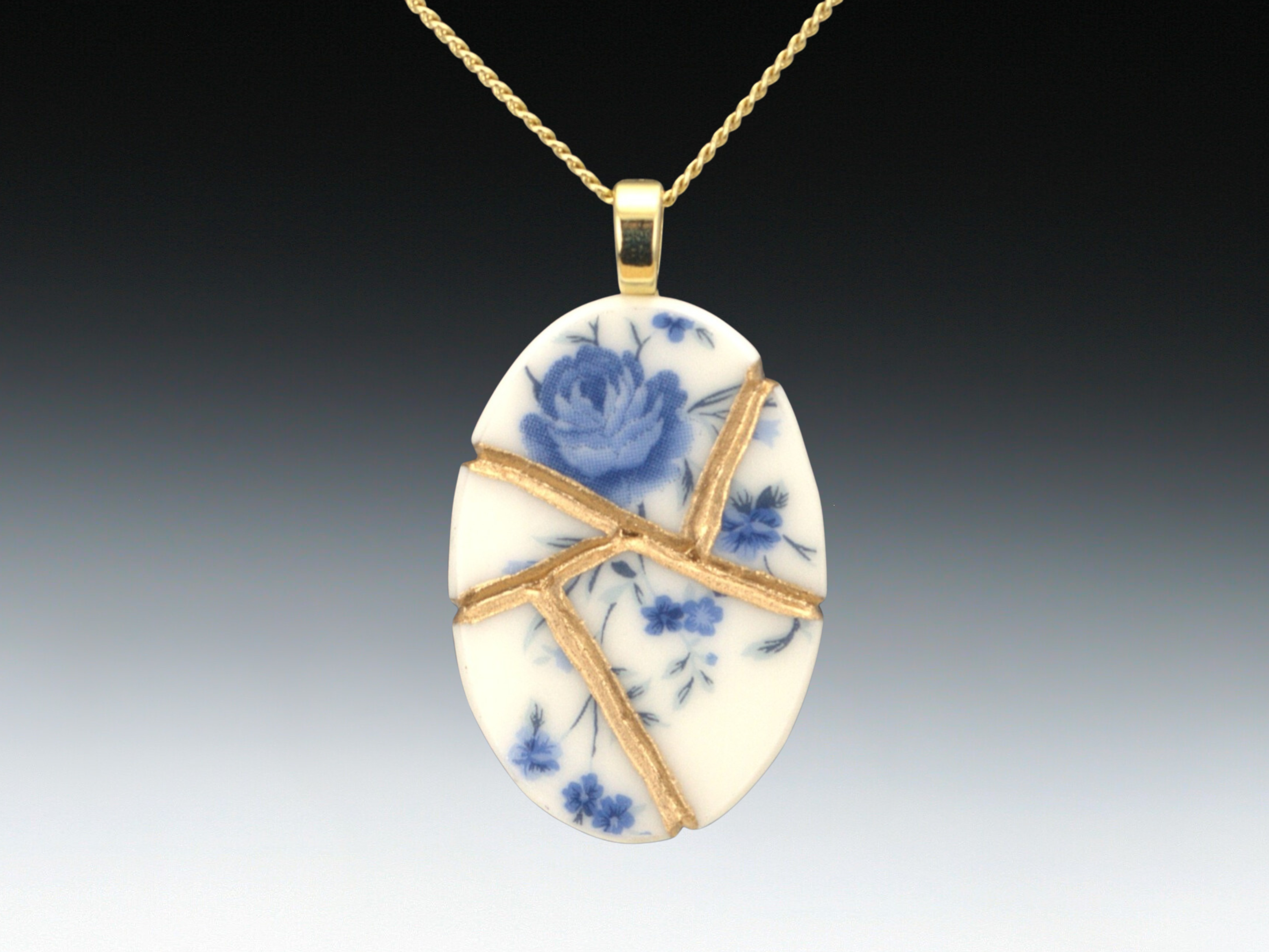 Soft Blue Floral Kintsugi Necklace