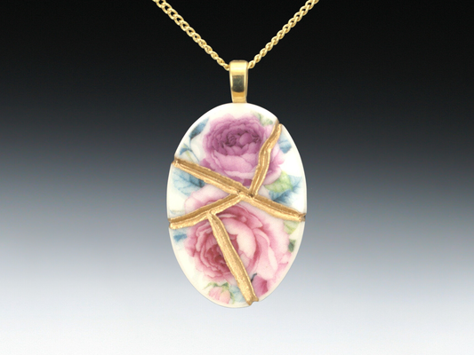 Pink & Purple Rose Kintsugi Necklace
