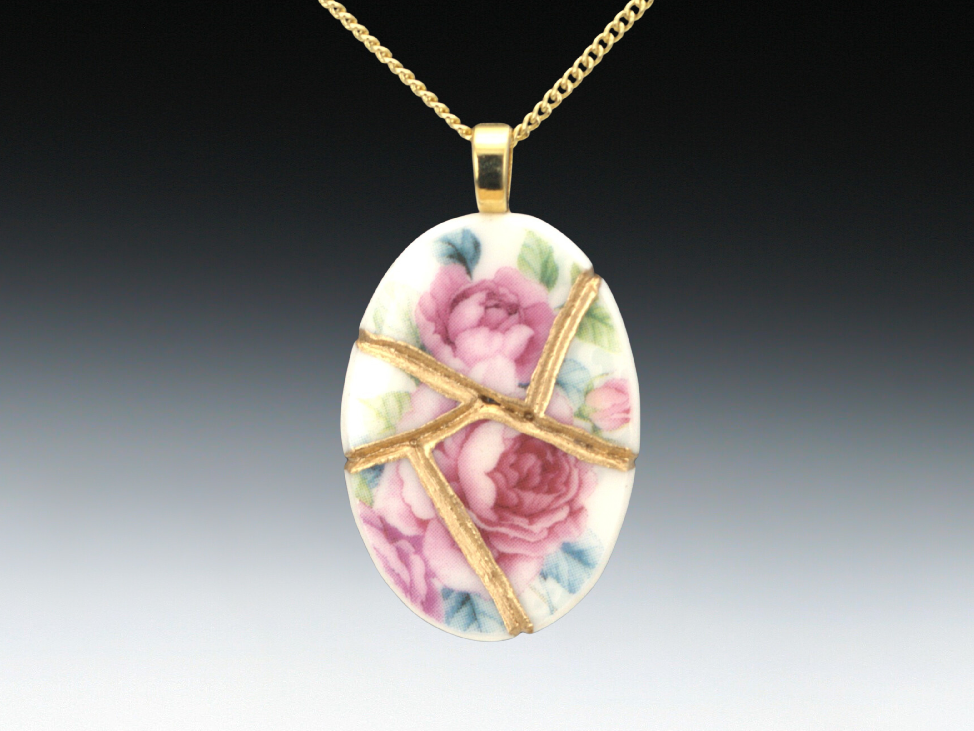 Blooming Pink Rose Kintsugi Necklace