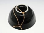Medium Black and White Kintsugi Bowl with Swirl Pattern