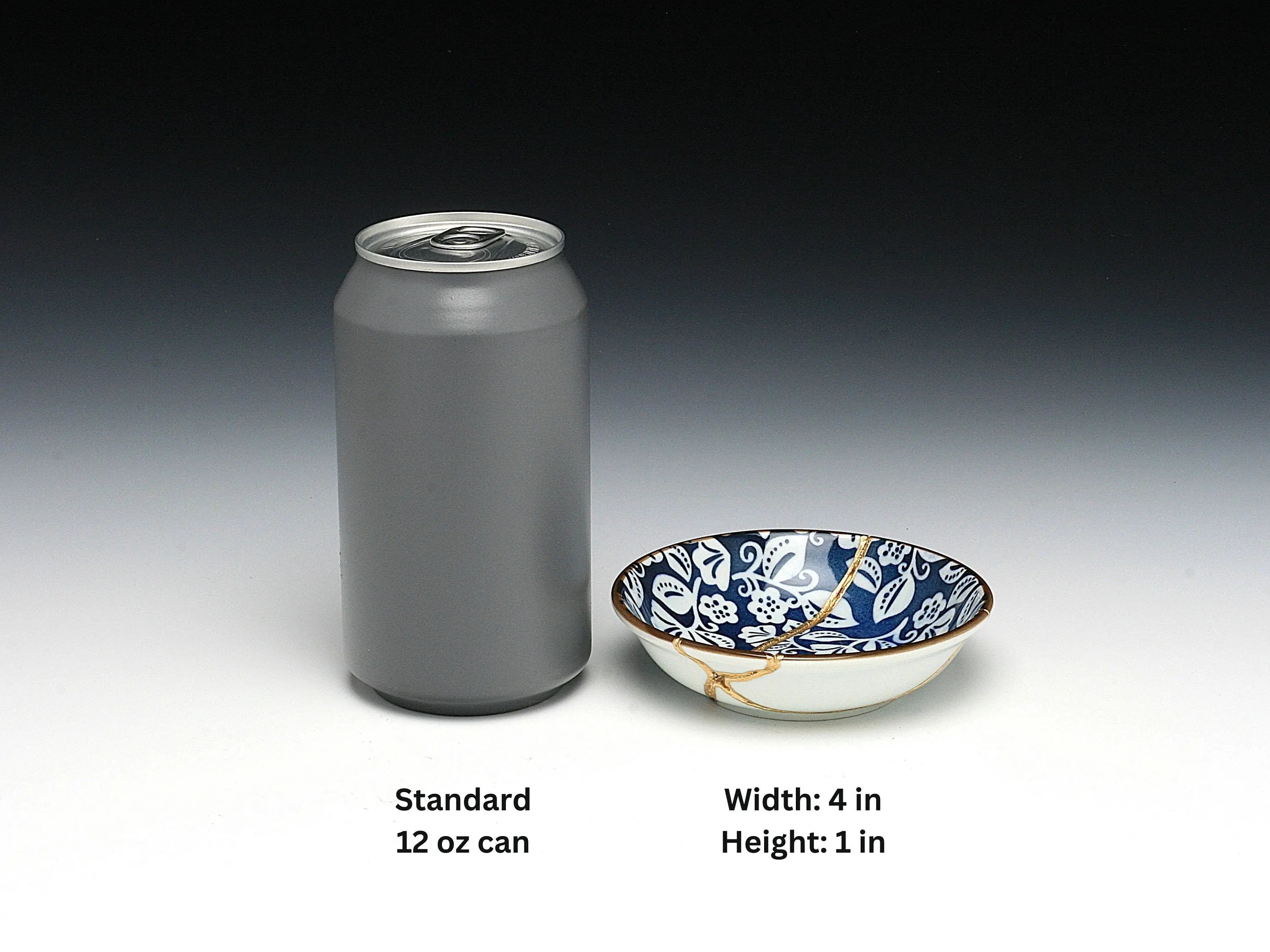 Small Blue and White Kintsugi Plate with Leaves