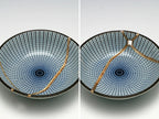Small Blue and White Kintsugi Plate with Lines