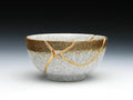 Medium Brown and White Kintsugi Bowl with Texture