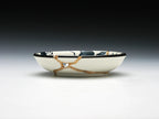 Small Blue and White Kintsugi Plate with Leaves