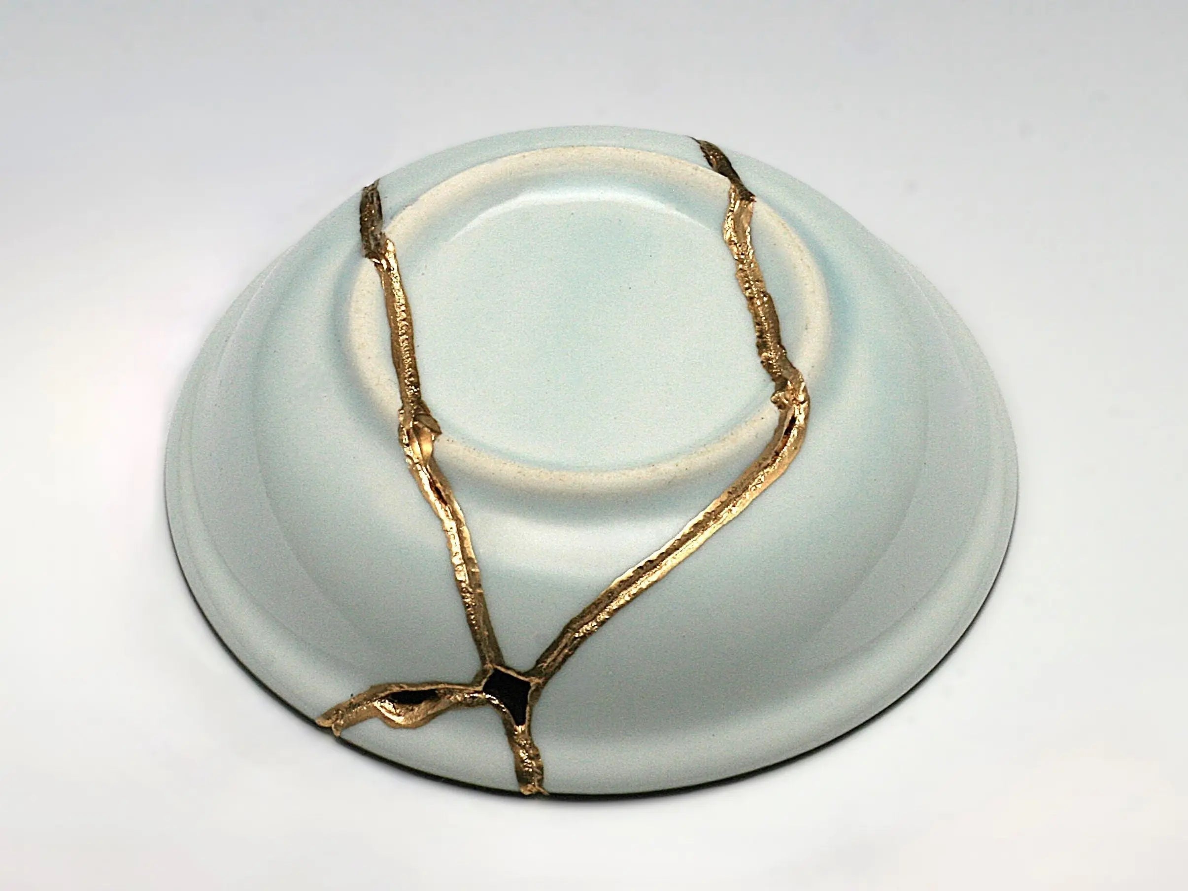 Small Blue and White Kintsugi Plate with Small Flowers