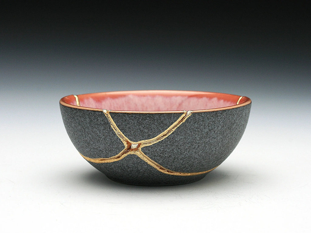 Small Pink and Gray Kintsugi Bowl