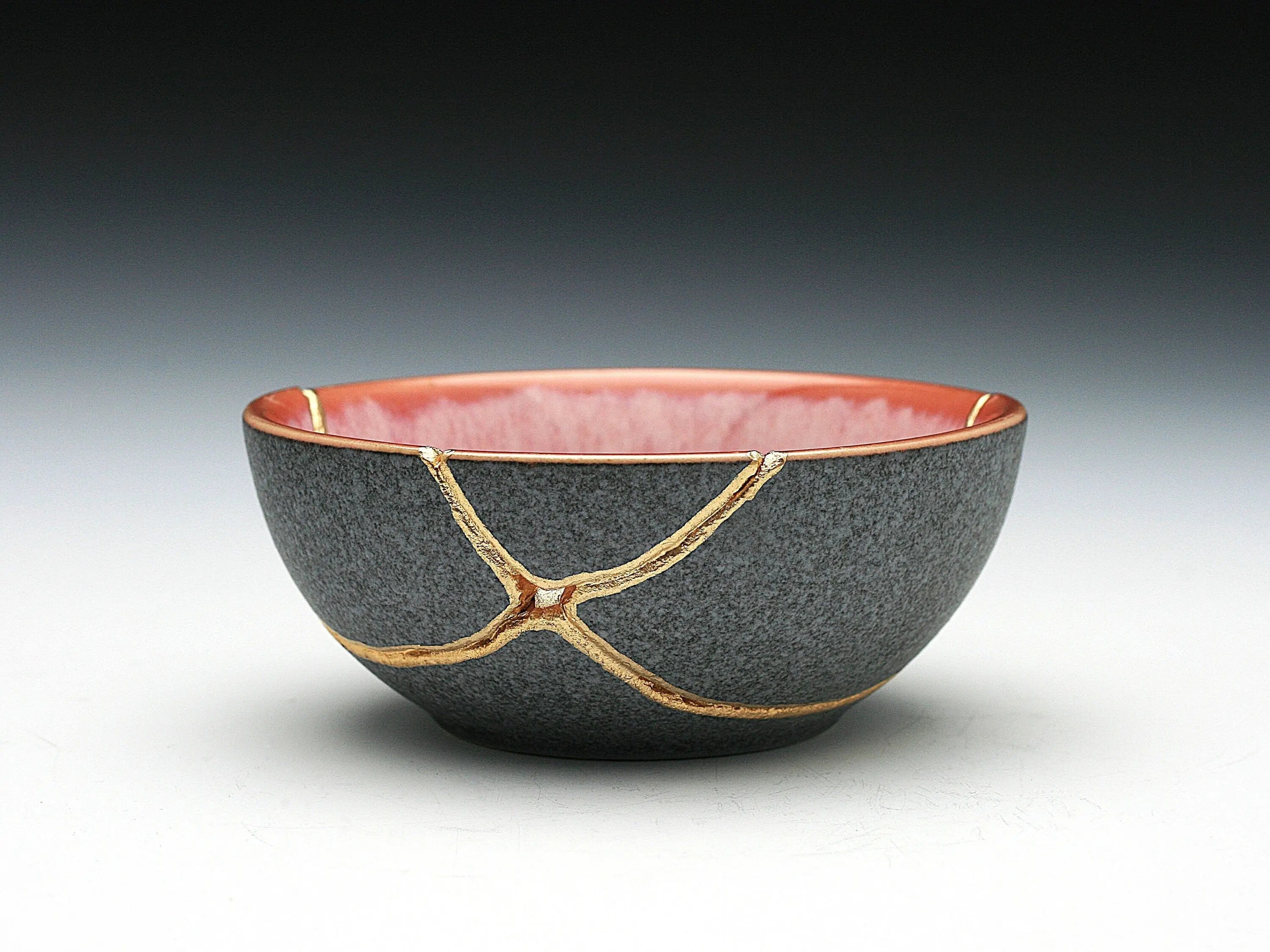 Small Pink and Gray Kintsugi Bowl