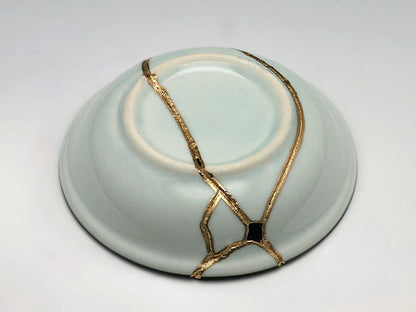 Small Blue and White Kintsugi Plate with Vines