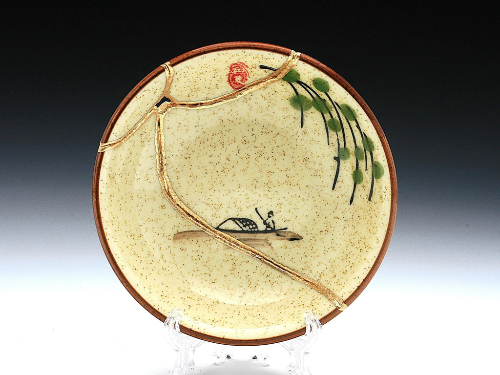 Small Beige Kintsugi Plate with Image