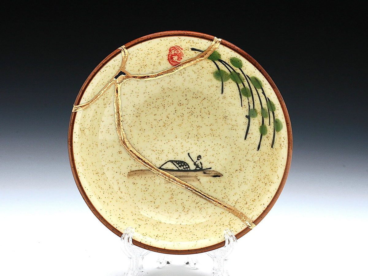 Small Beige Kintsugi Plate with Image