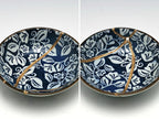 Small Blue and White Kintsugi Plate with Leaves