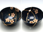 Medium Dark Blue Kintsugi Bowl with Sakura Pattern