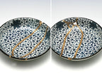 Small Blue and White Kintsugi Plate With Small Flowers