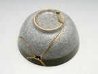Medium Brown and White Kintsugi Bowl with Texture