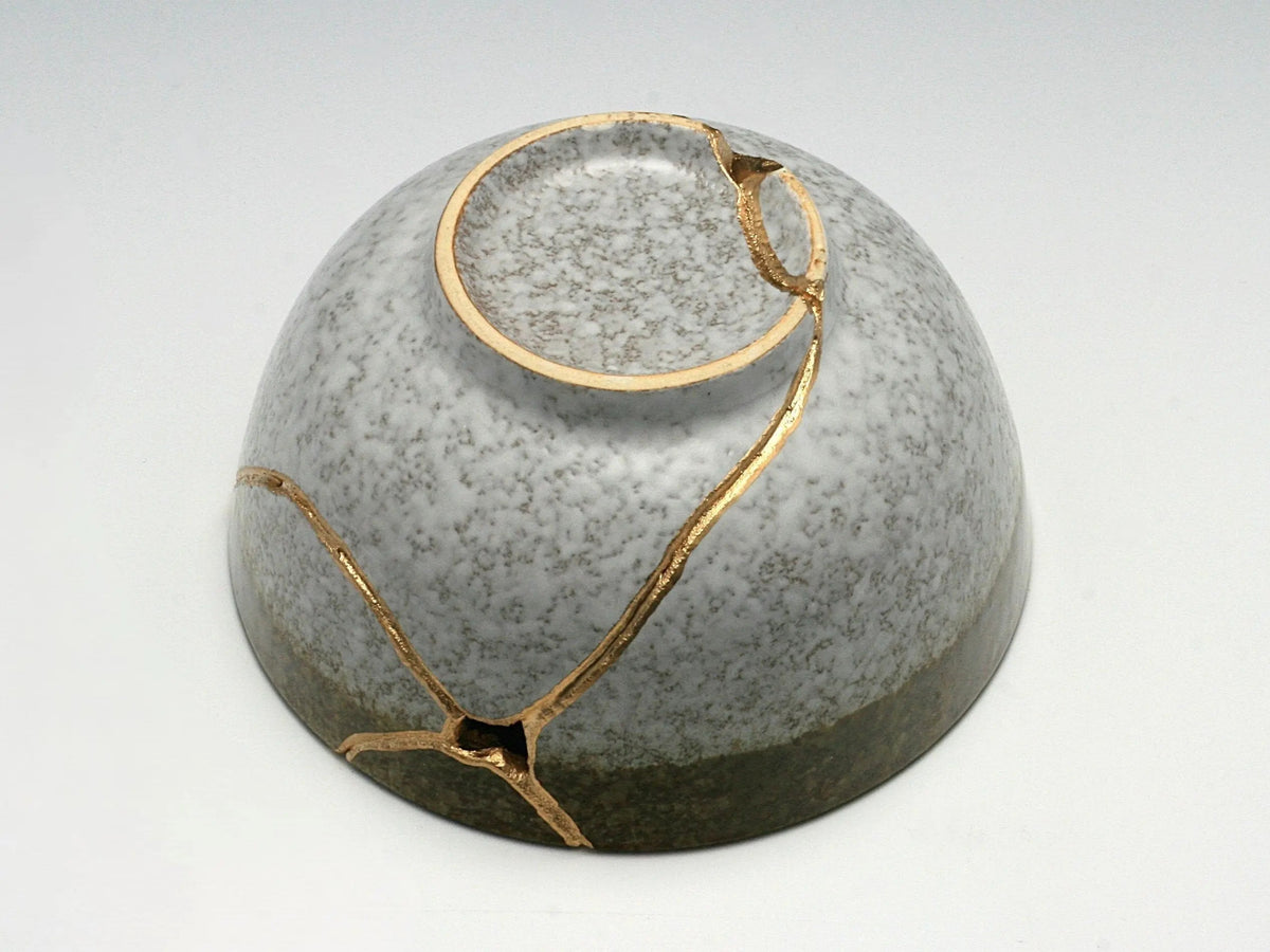 Medium Brown and White Kintsugi Bowl with Texture