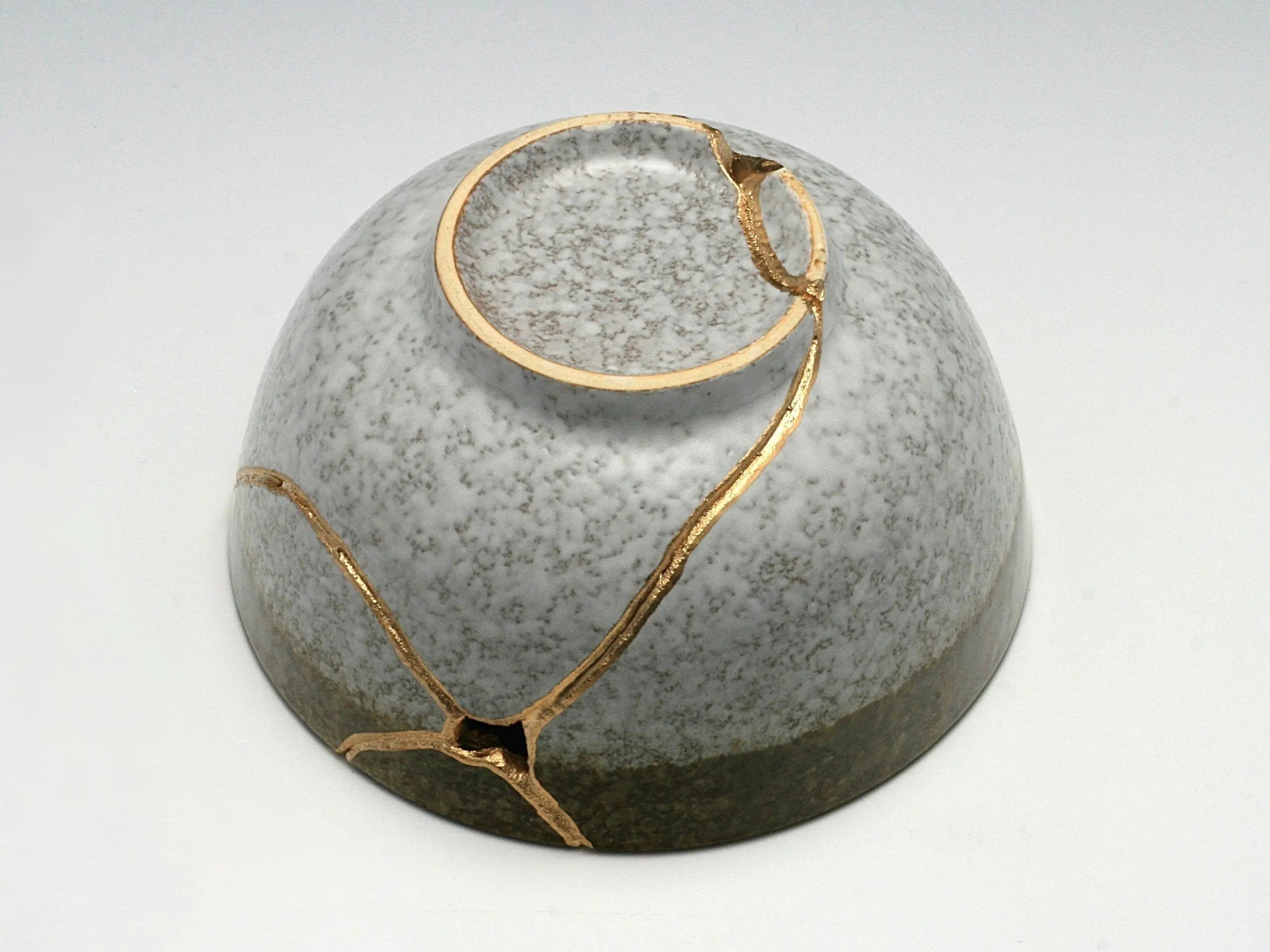 Medium Brown and White Kintsugi Bowl with Texture