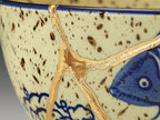 Medium Beige Kintsugi Bowl with Fish Image