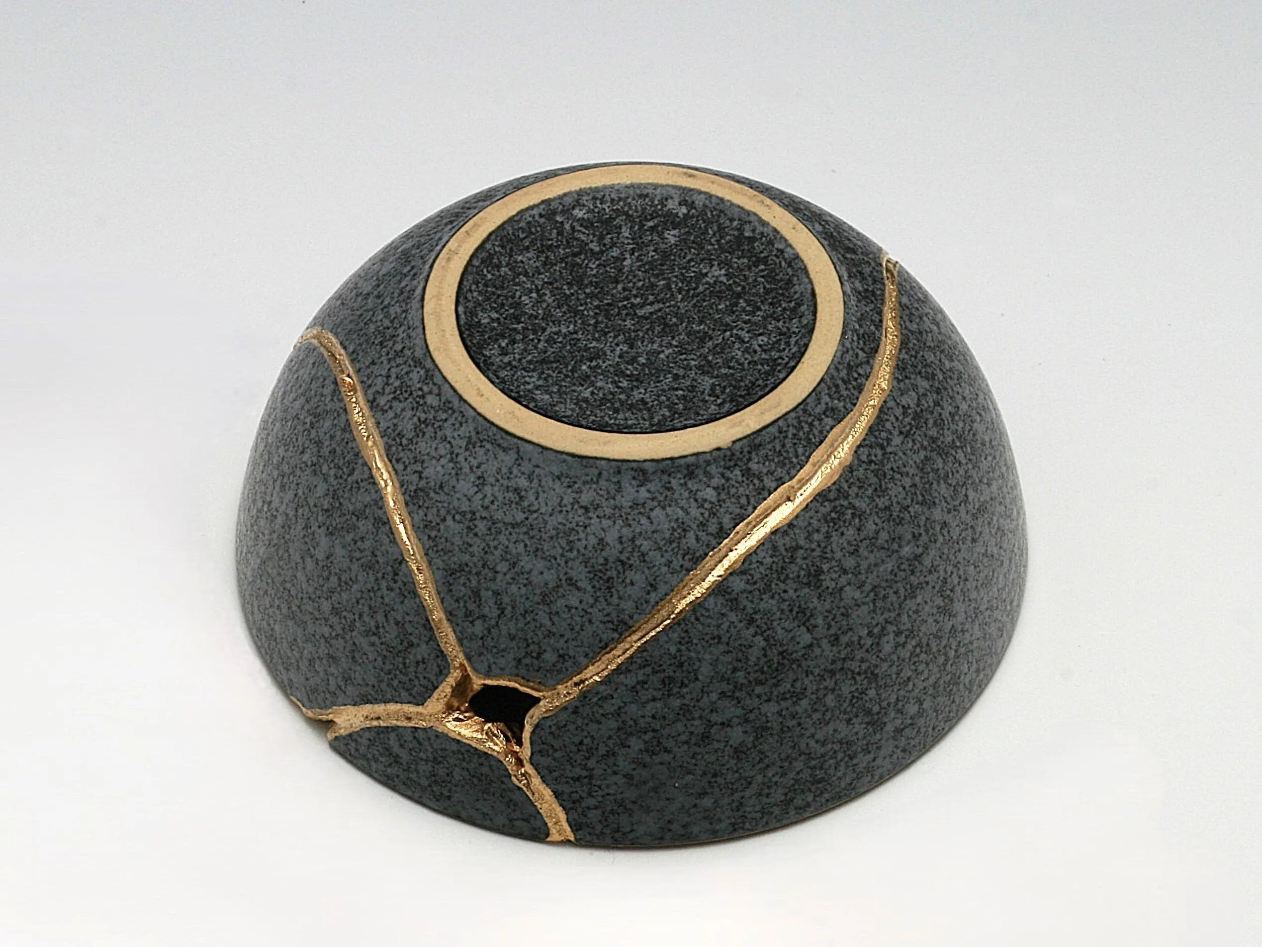 Small Salmon and Gray Kintsugi Bowl
