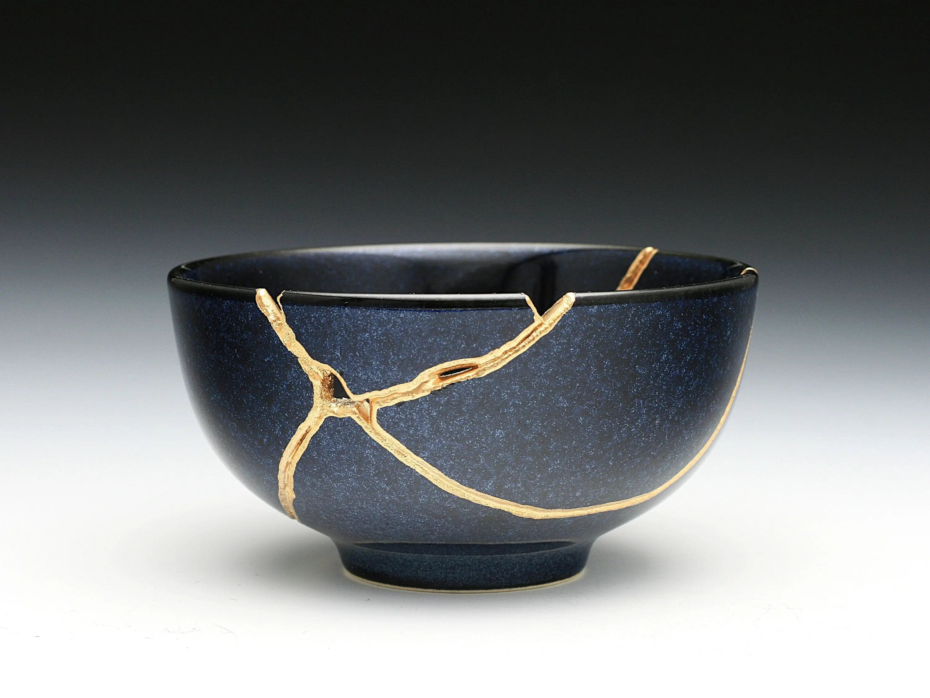 Medium Speckled Dark Blue Kintsugi Bowl