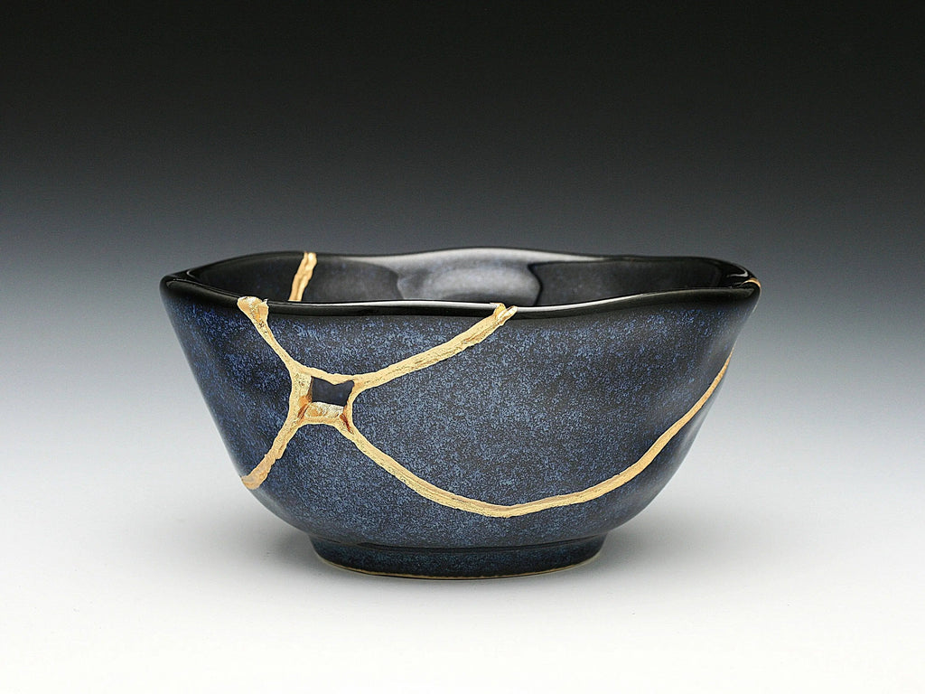 Medium Dark Blue Speckled Kintsugi Bowl