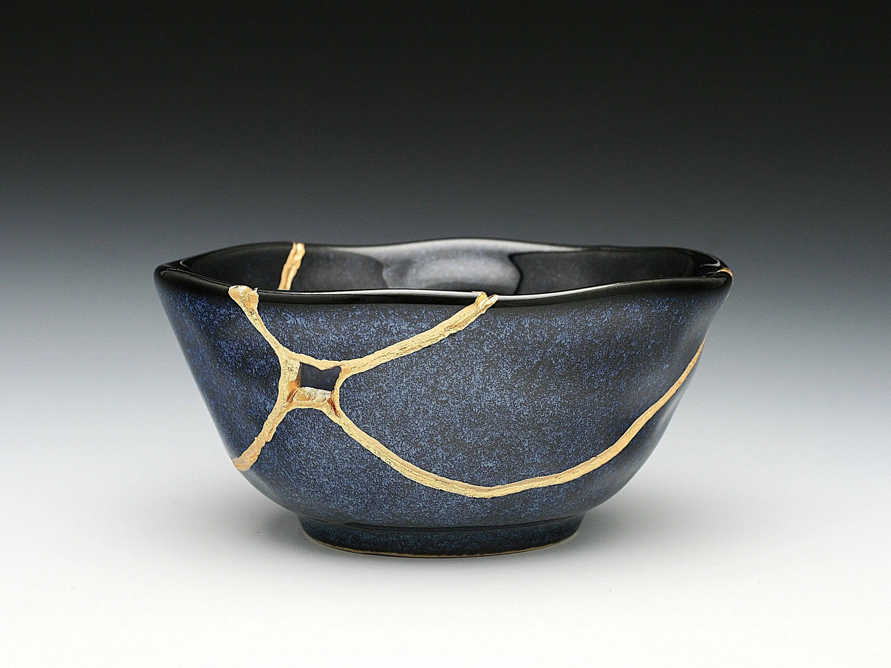 Medium Dark Blue Speckled Kintsugi Bowl