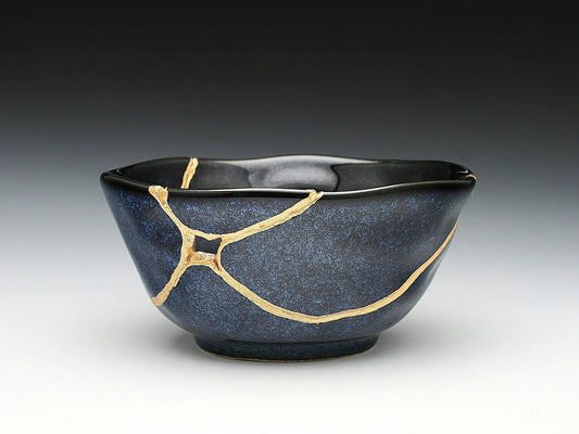 Medium Dark Blue Speckled Kintsugi Bowl