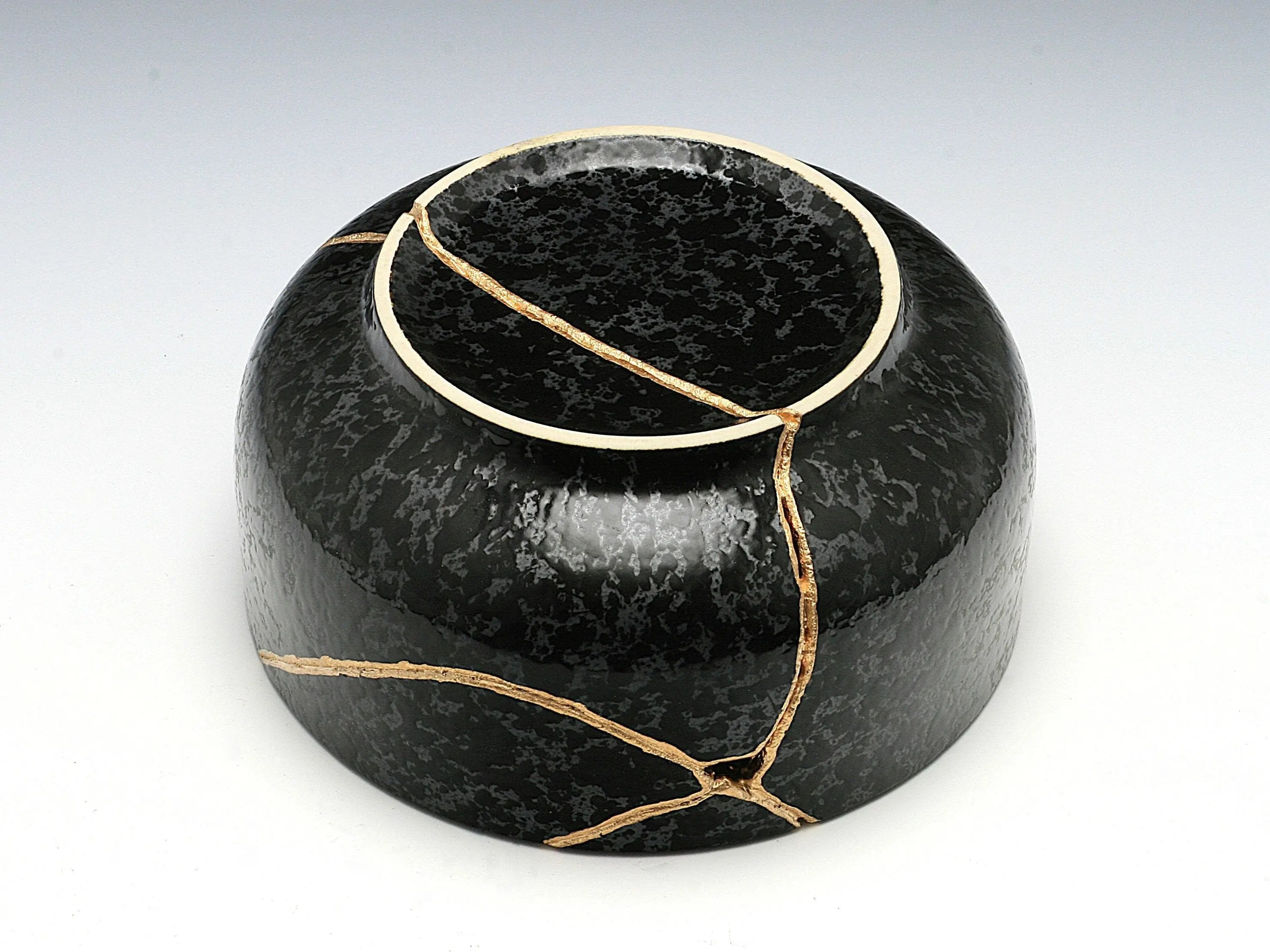 Large Black Textured Kintsugi Bowl