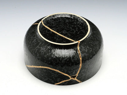Large Black Textured Kintsugi Bowl