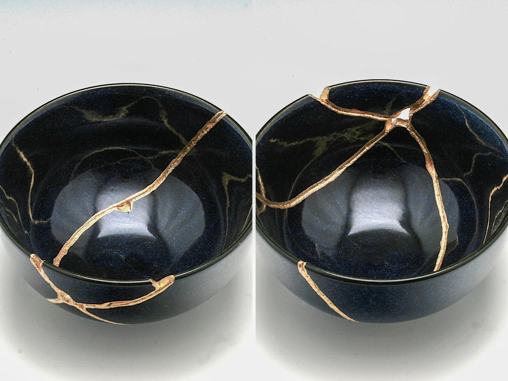 Medium Speckled Dark Blue Kintsugi Bowl