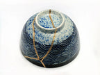 Medium Blue and White Kintsugi Bowl with Aranami Pattern