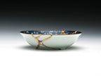 Small Blue and White Kintsugi Plate with Flowers