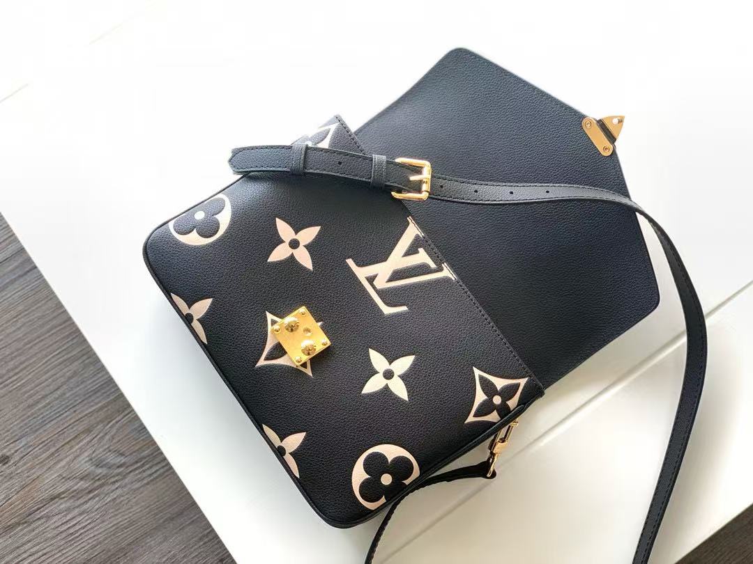 LV M45773 Pochette MÃ©tis Bag 25cm Black Beige Monogram Embossed Cowhide