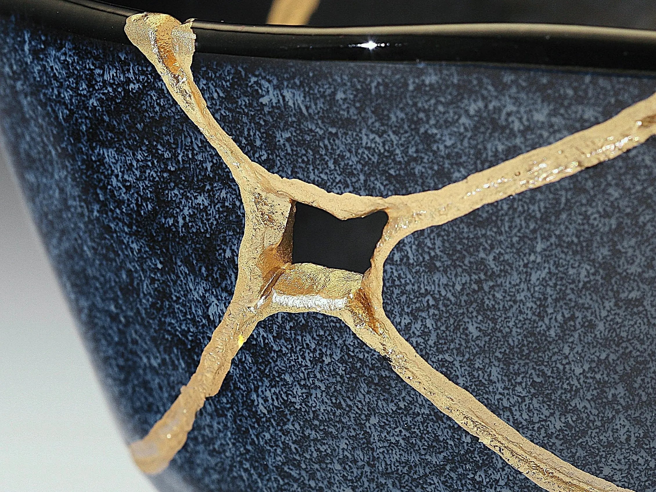 Medium Dark Blue Speckled Kintsugi Bowl