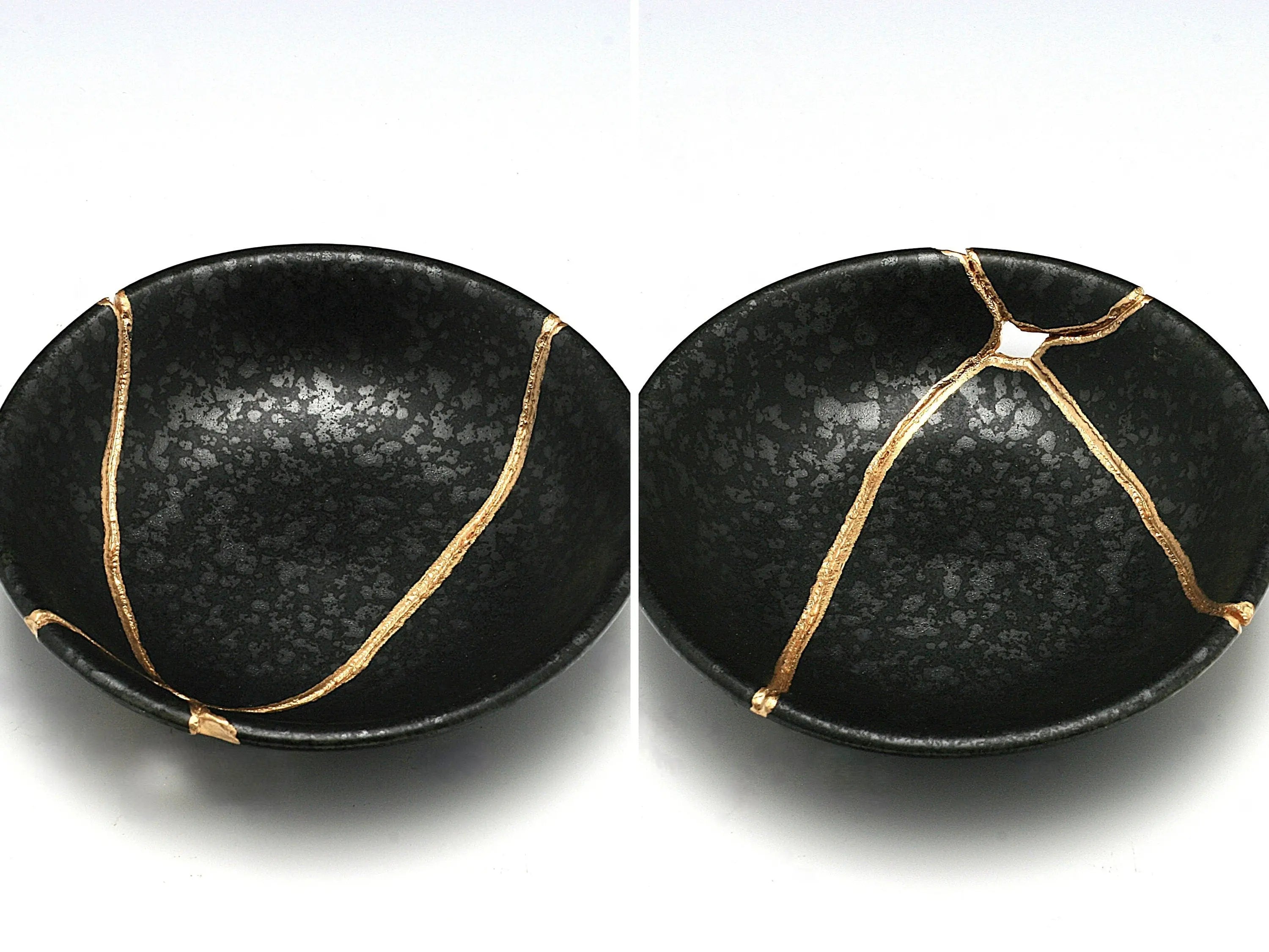 Small Black Kintsugi Plate with Texture