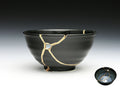 Medium Black and White Kintsugi Bowl with Swirl Pattern