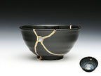 Medium Black and White Kintsugi Bowl with Swirl Pattern
