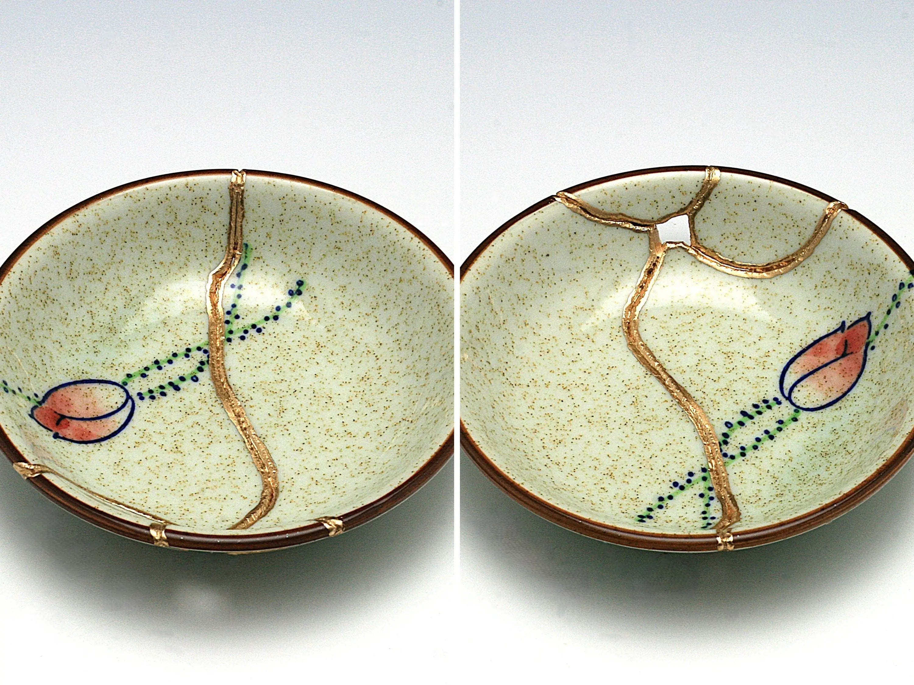Small Beige Kintsugi Plate with Rose Image
