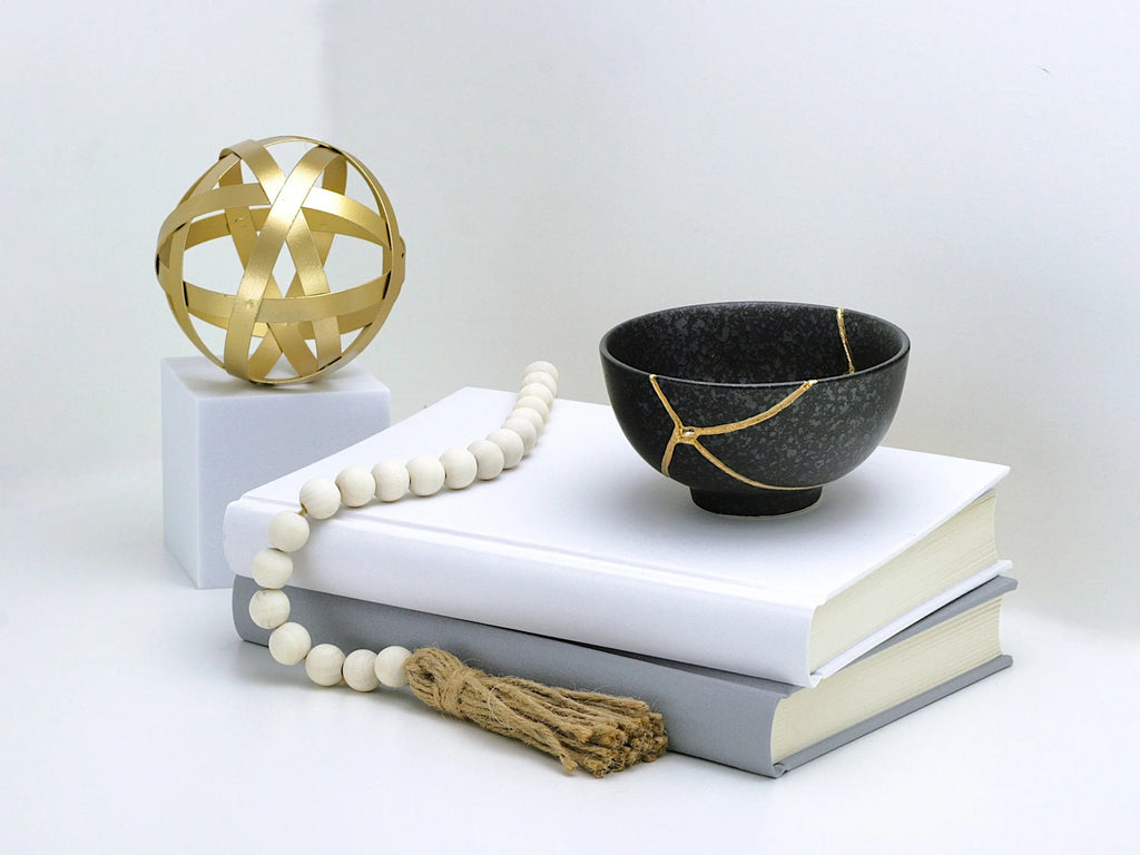 Medium Black Kintsugi Bowl with Texture