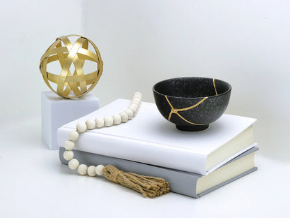 Medium Black Kintsugi Bowl with Texture