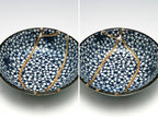 Small Blue and White Kintsugi Plate with Small Flowers