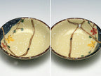 Small Beige Kintsugi Plate with Red and Yellow Flowers