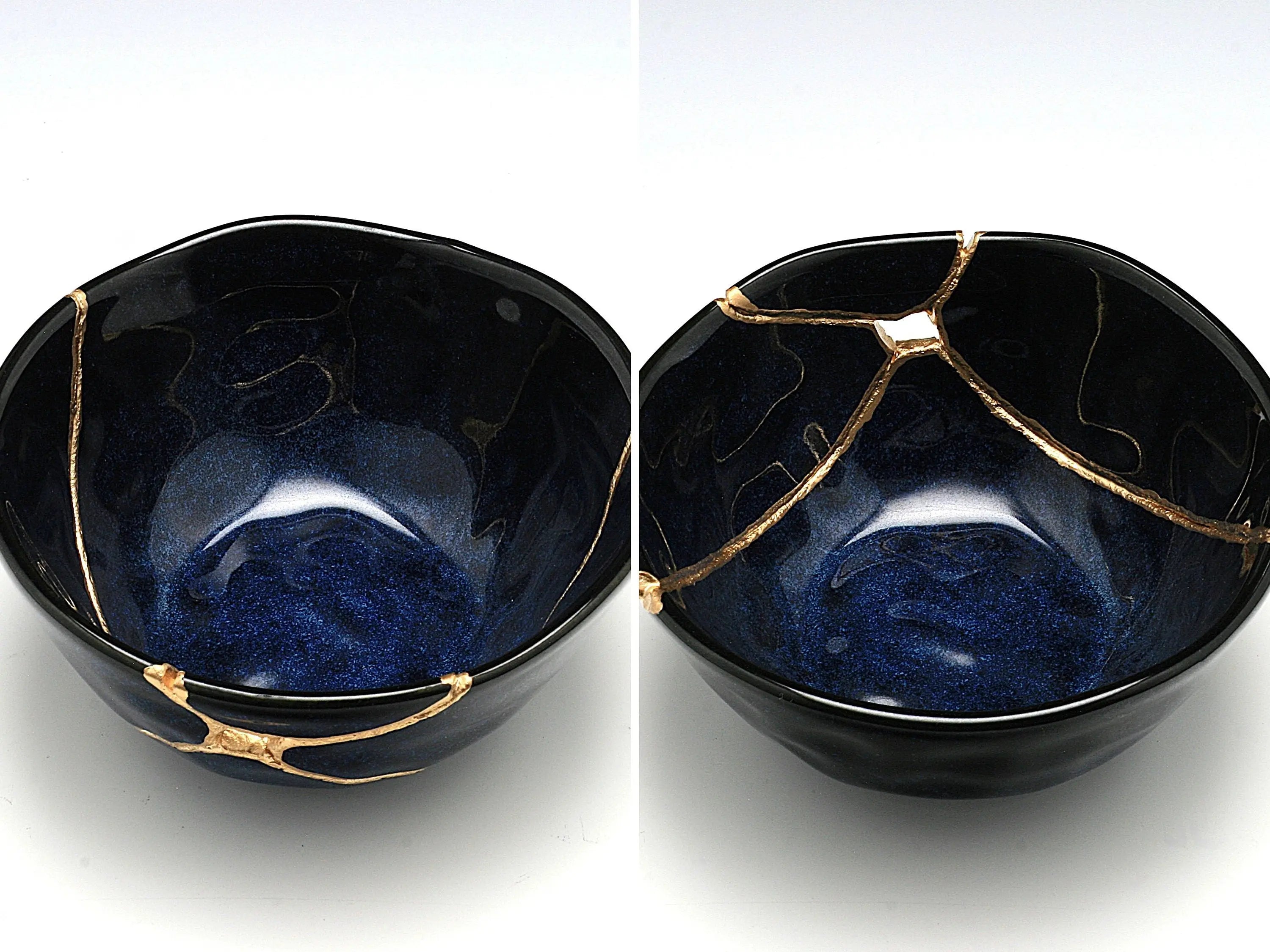 Medium Dark Blue Speckled Kintsugi Bowl